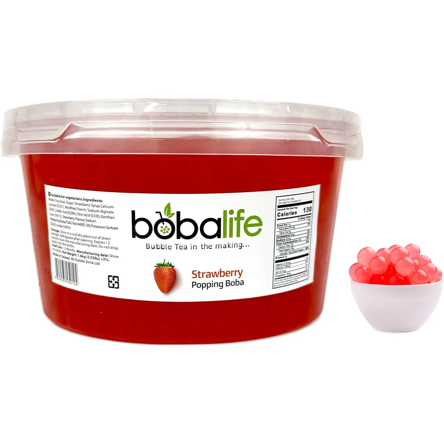 Strawberry Popping Boba Balls (1.6kg) Premium Taiwanese Boba