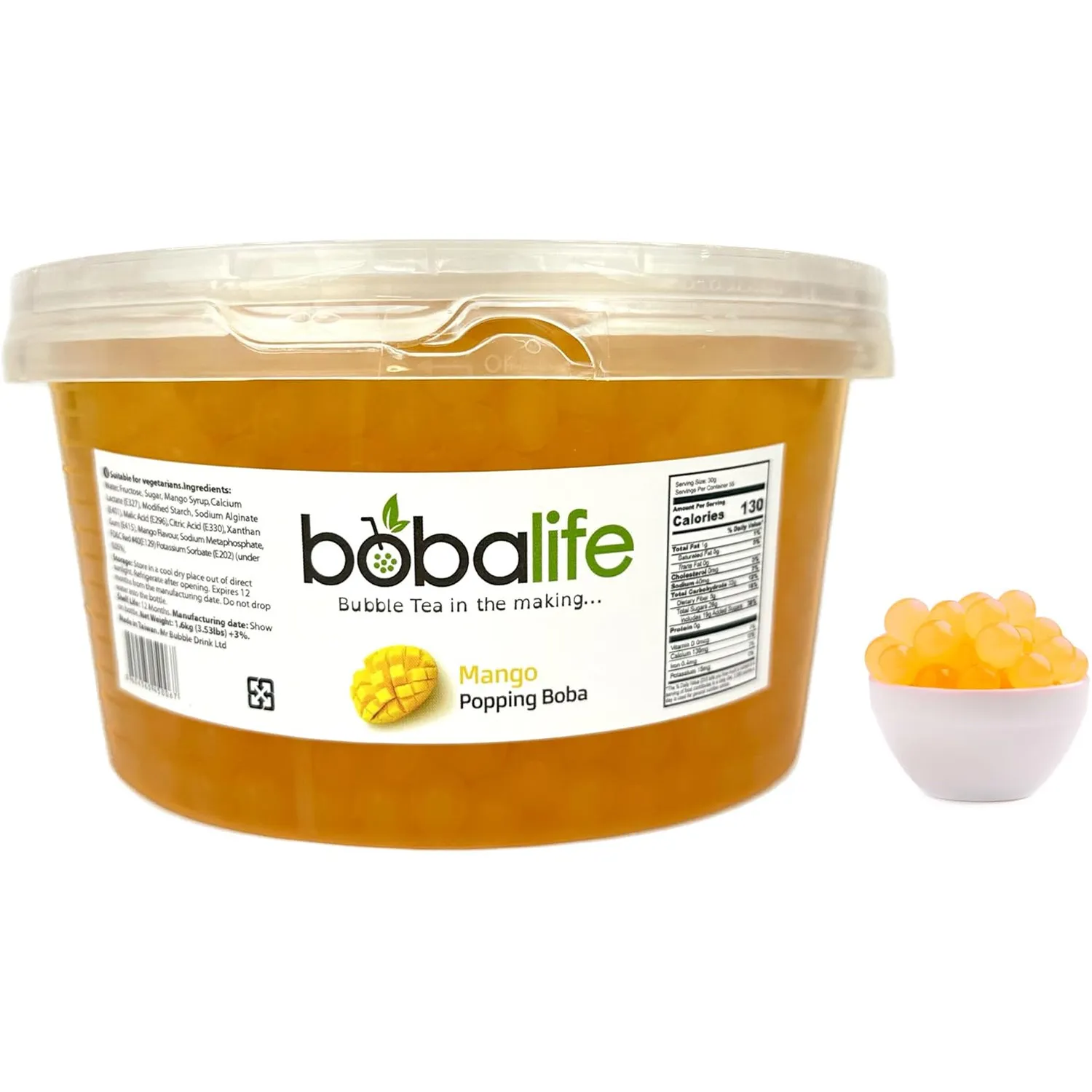 Mango Popping Balls by Boba Life (1.6kg) Premium Taiwanese Boba