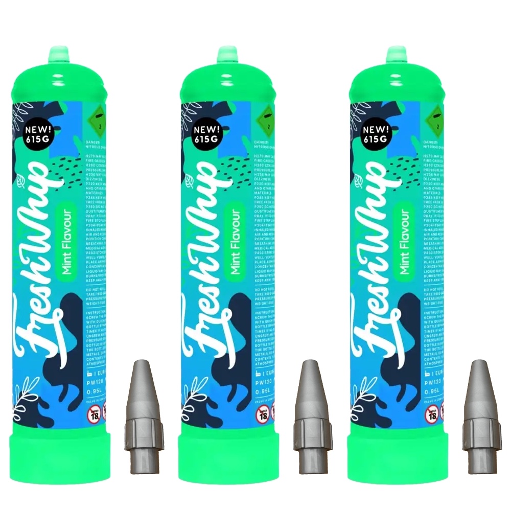 Cream Chargers by      Fresh Whip x 3 (615g N2O) - Mint Flavour
