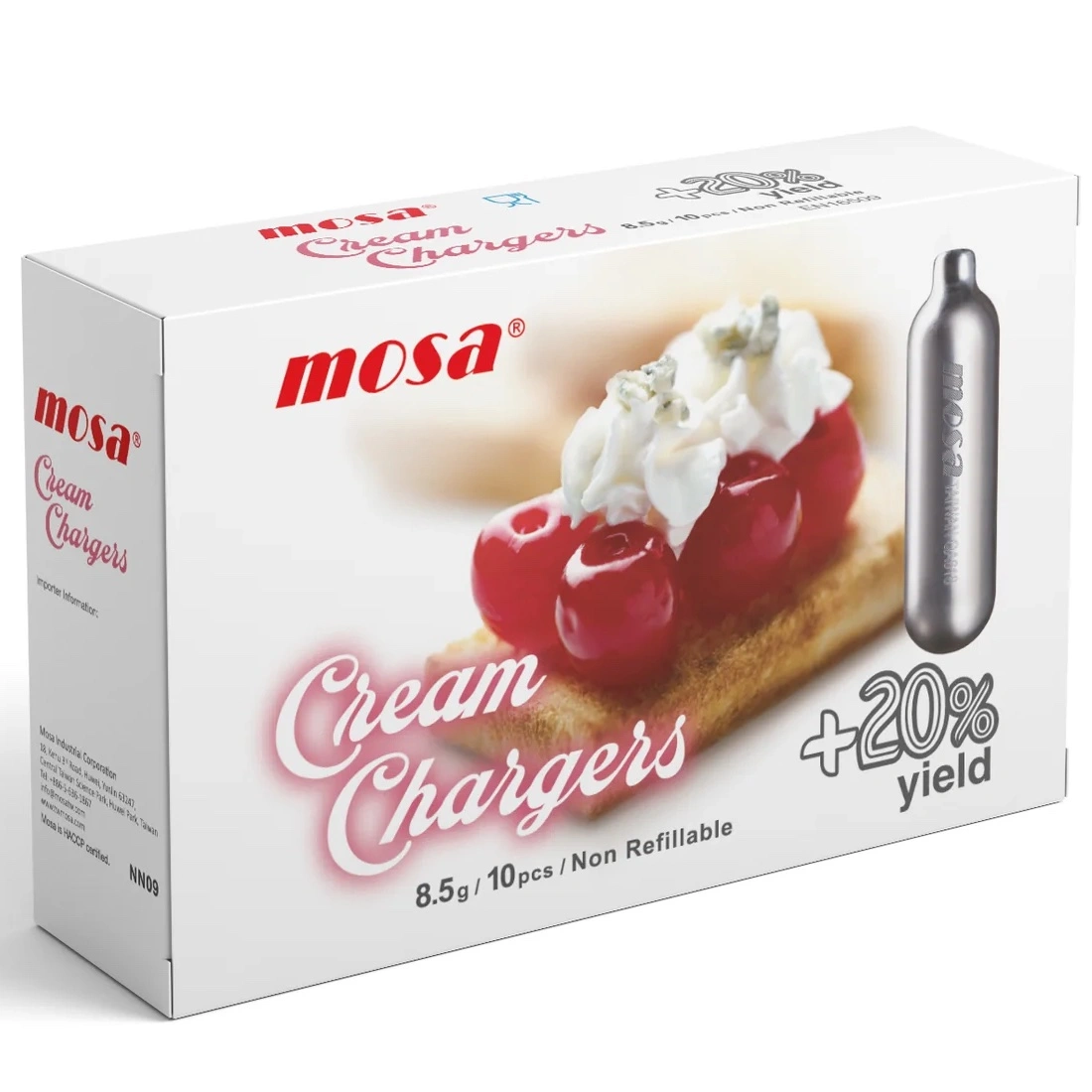 Cream Chargers by Mosa - Case of 360 N2O 8.5g - Business Only