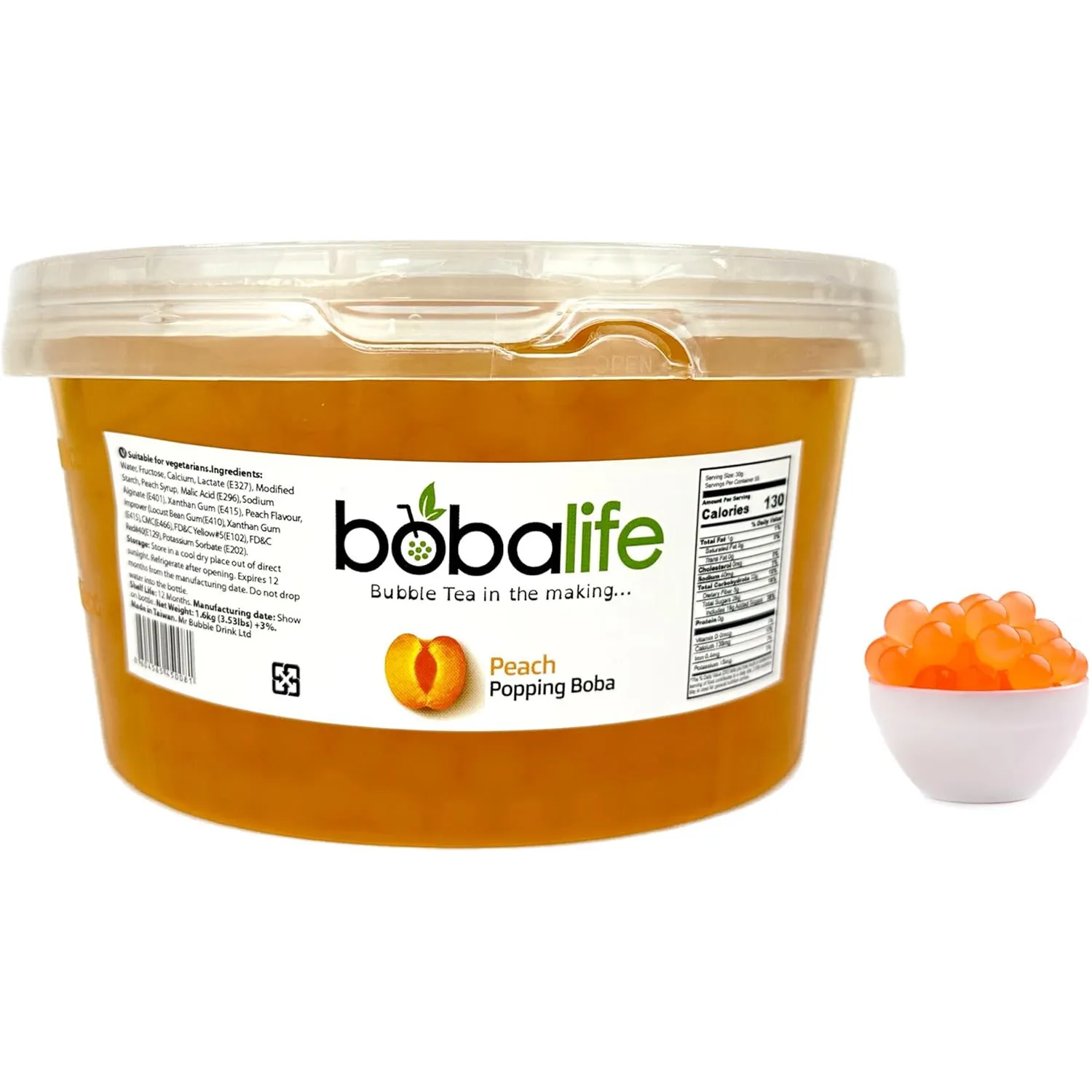 Peach Bubble Tea Boba Popping Pearls (1.6kg) Premium Taiwanese Boba