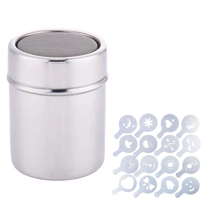 Cocoa Shaker With Fine Mesh and Stencils (Stainless Steel)