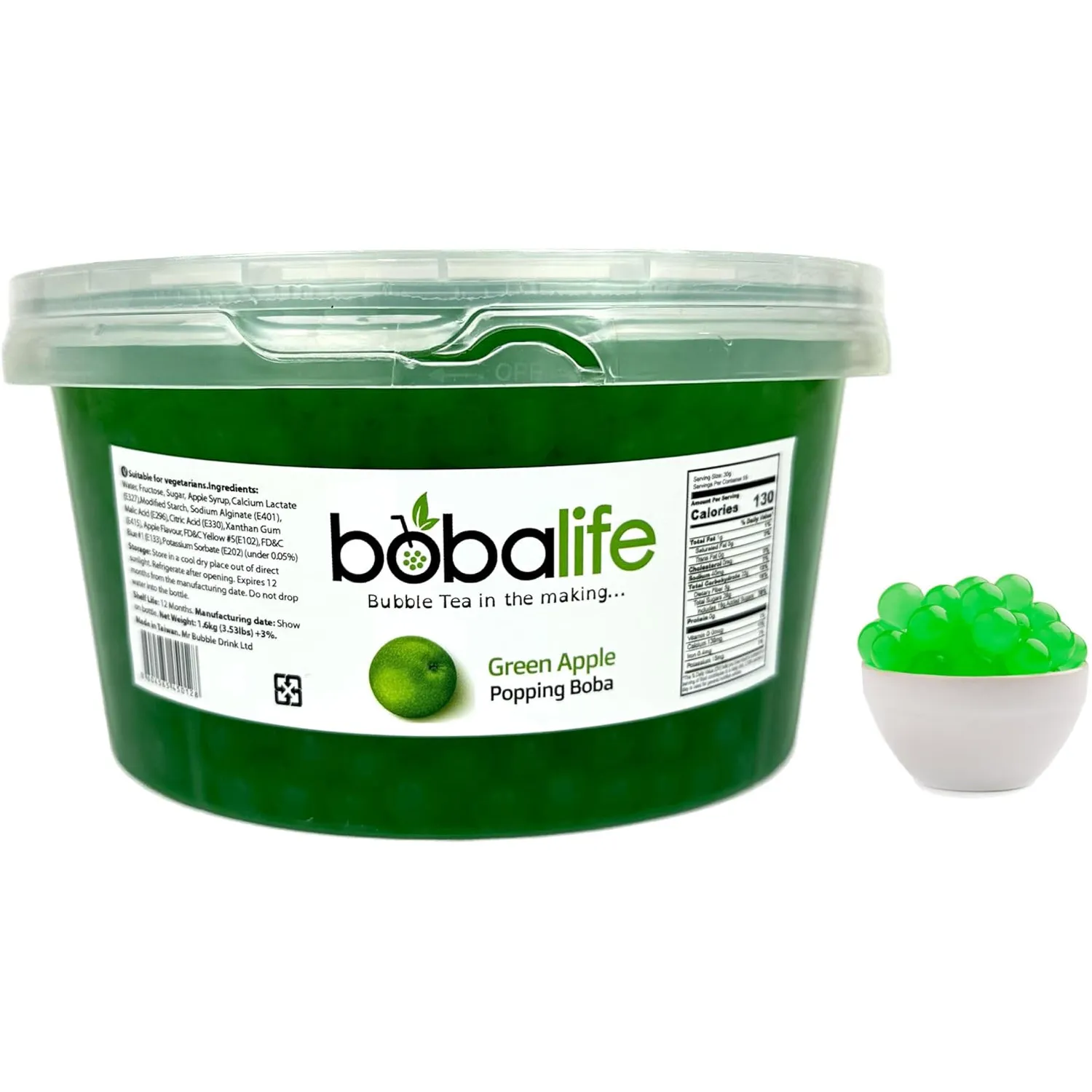 Green Apple Popping Balls by Boba Life (1.6kg) Premium Taiwanese Boba
