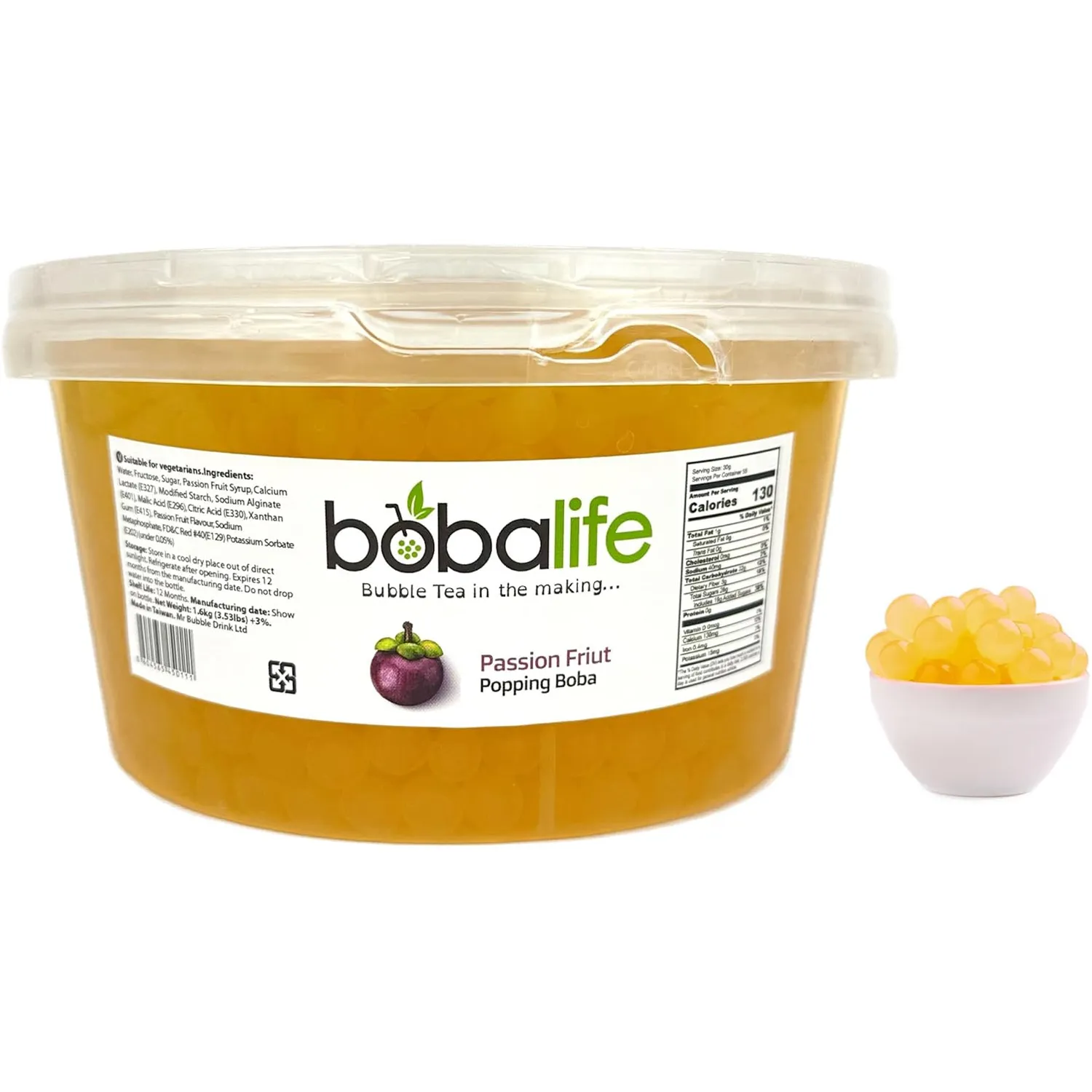 Passion Fruit Popping Balls by Boba Life (1.6kg) Premium Taiwanese Boba
